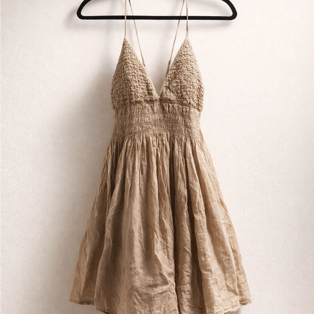 Cotton Candy Beige Textured Mini Dress